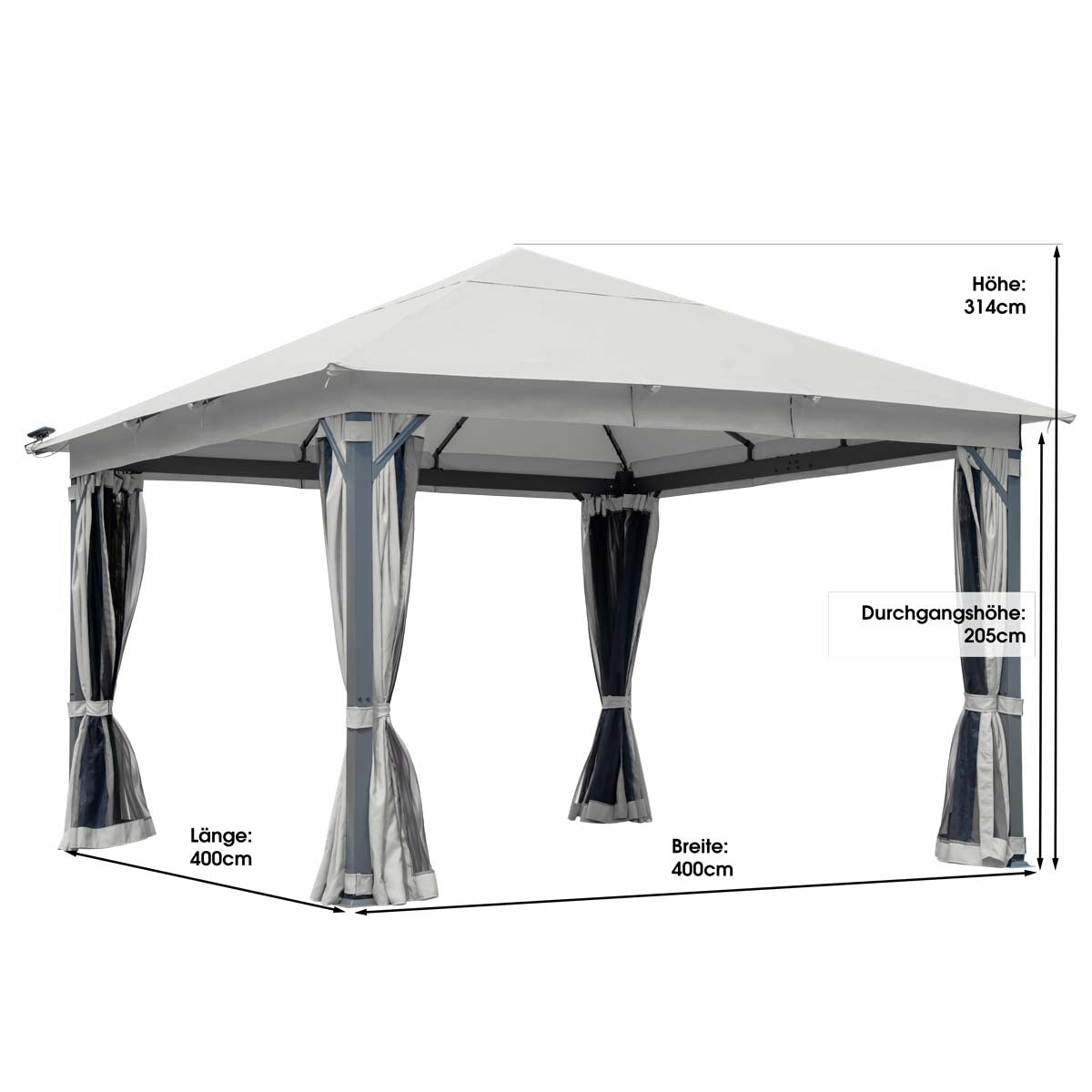Alu Pavillon Infinity 4x4m hellgrau inkl. LEDs