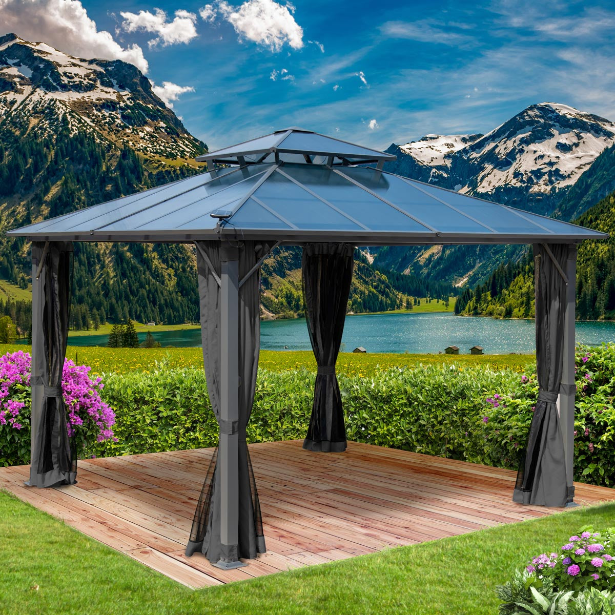 Alu-Pavillon Pagode 3,5x3,5m dunkelgrau
