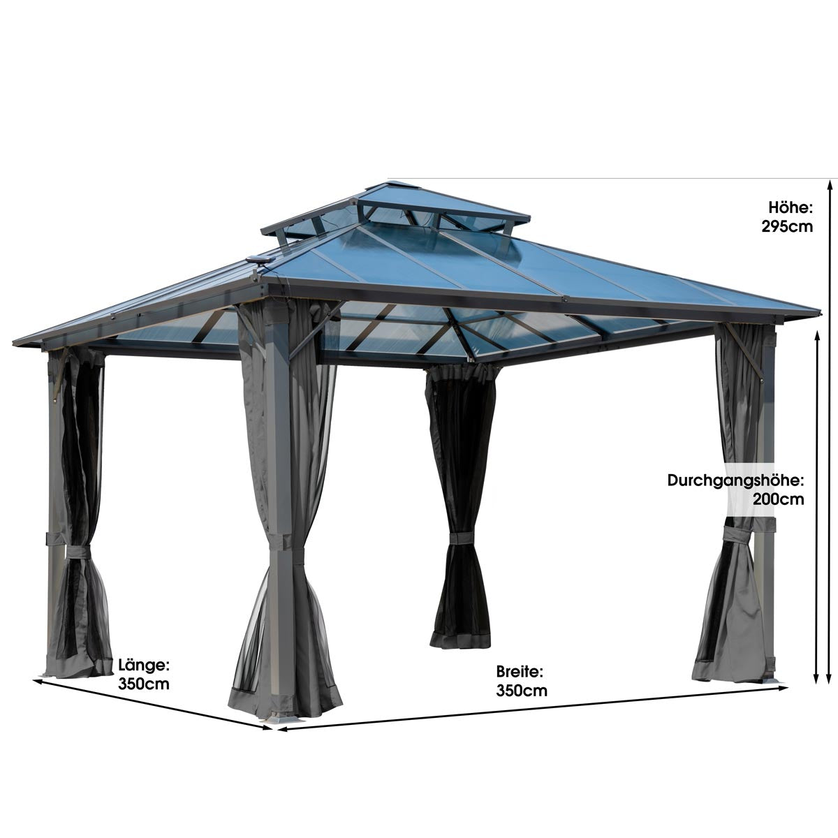 Alu-Pavillon Pagode 3,5x3,5m dunkelgrau