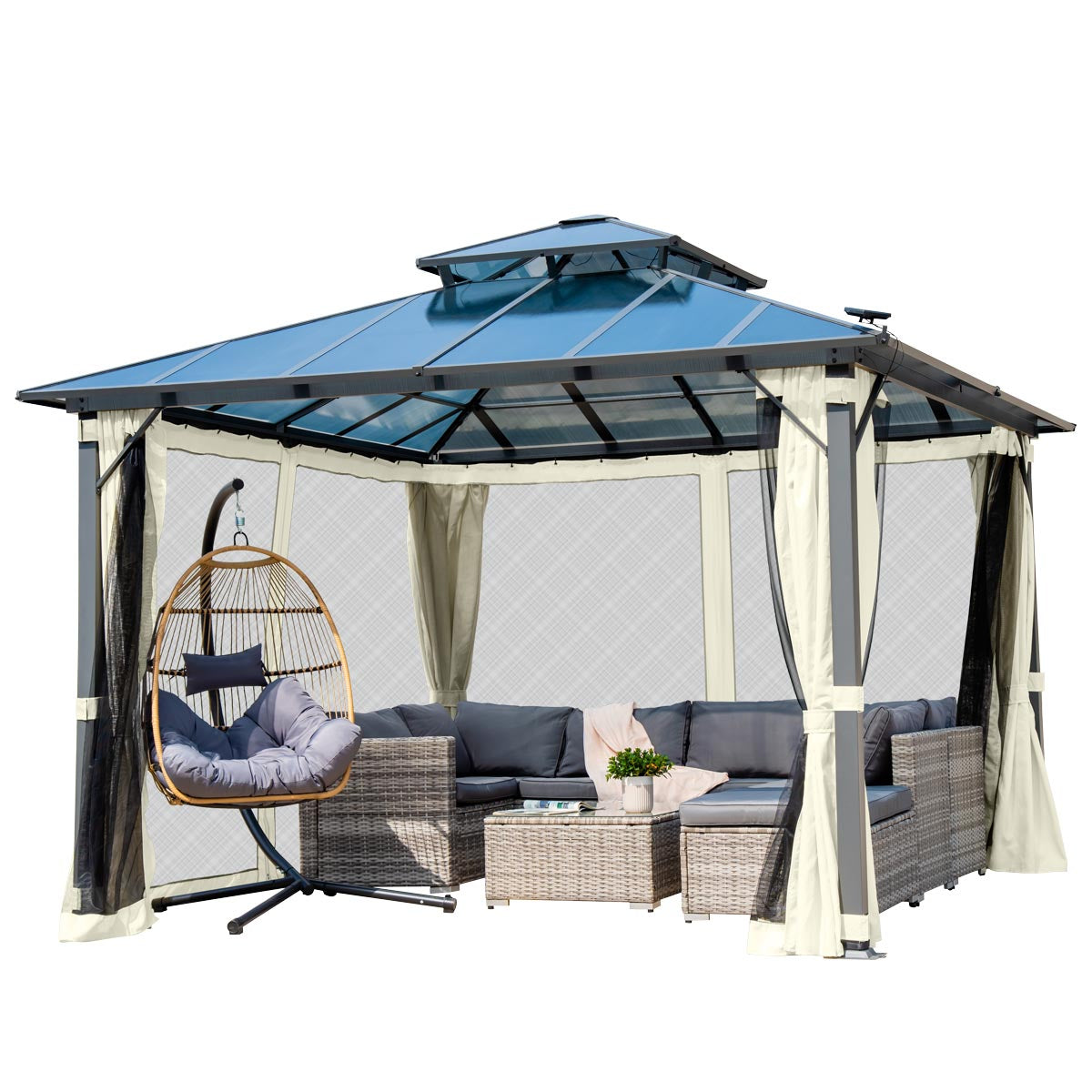 Alu-Pavillon Pagode 3,5x3,5m beige