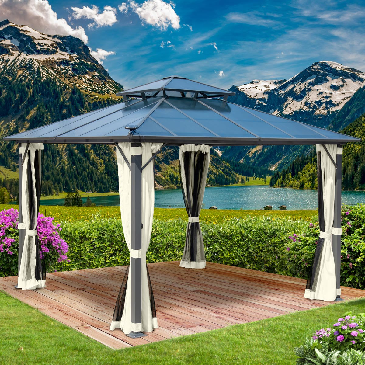 Alu-Pavillon Pagode 3,5x3,5m beige