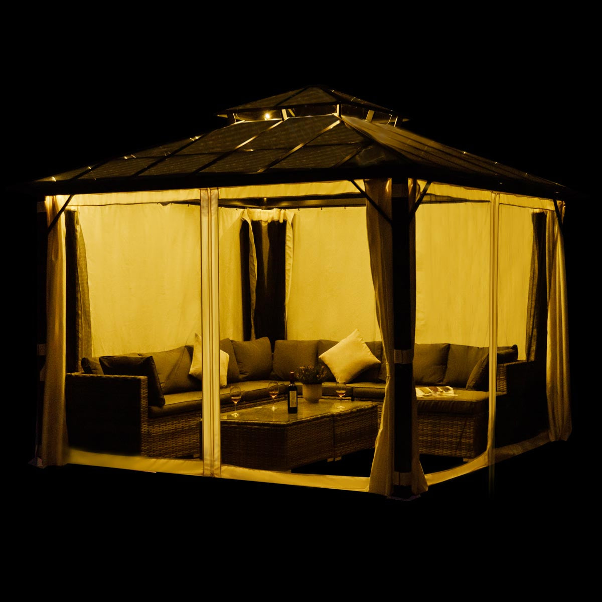 Alu-Pavillon Pagode 3,5x3,5m beige