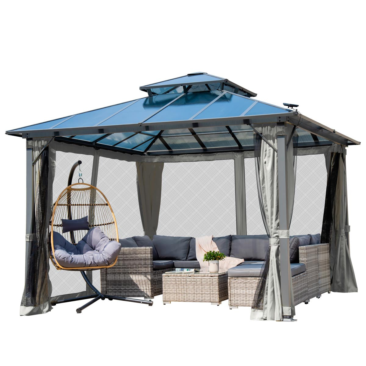 Alu-Pavillon Pagode 3,5x3,5m hellgrau