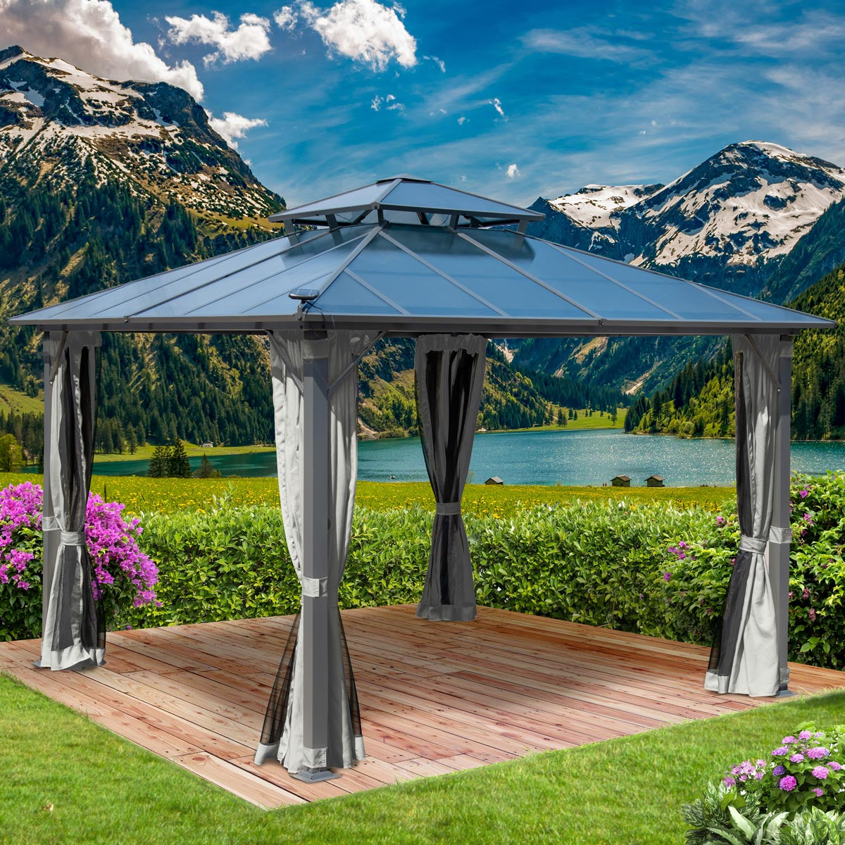 Alu-Pavillon Pagode 3,5x3,5m hellgrau