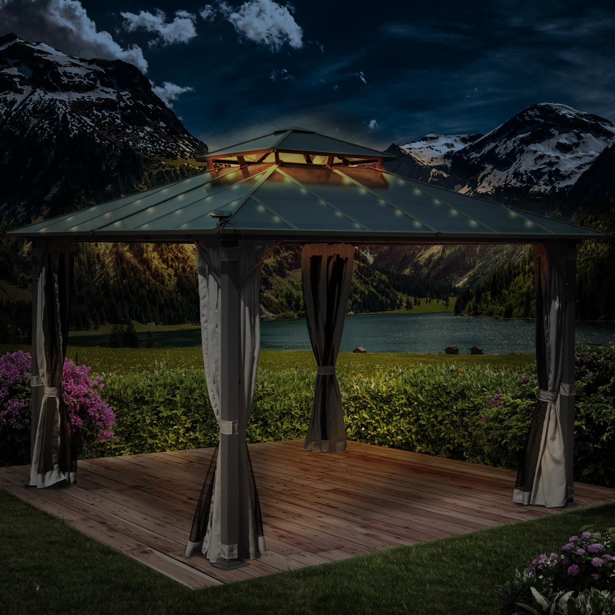 Alu-Pavillon Pagode 3,5x3,5m hellgrau