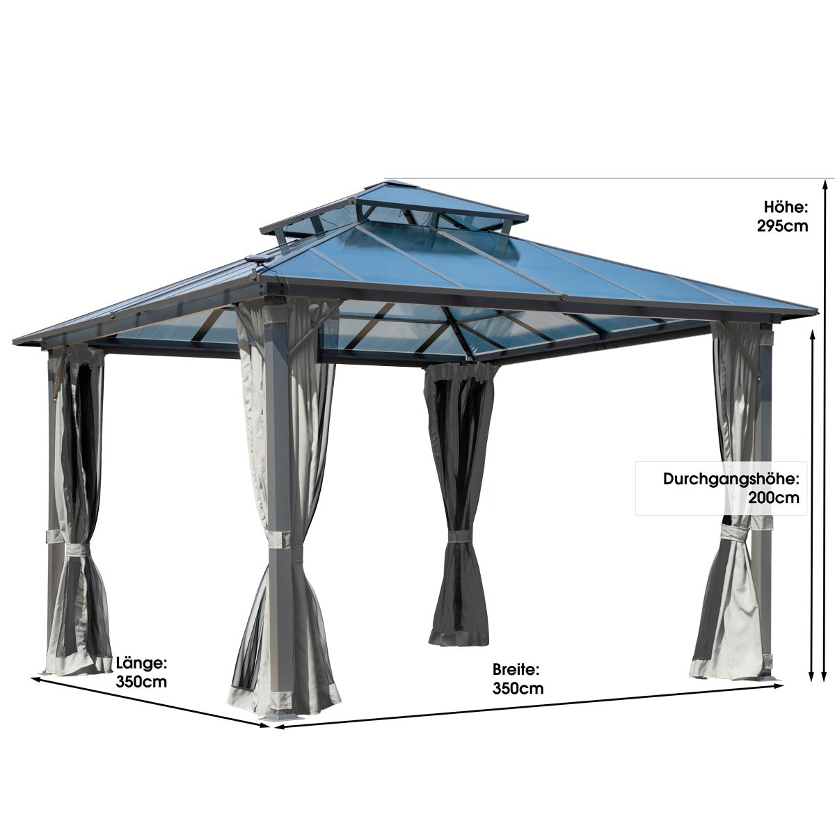 Alu-Pavillon Pagode 3,5x3,5m hellgrau