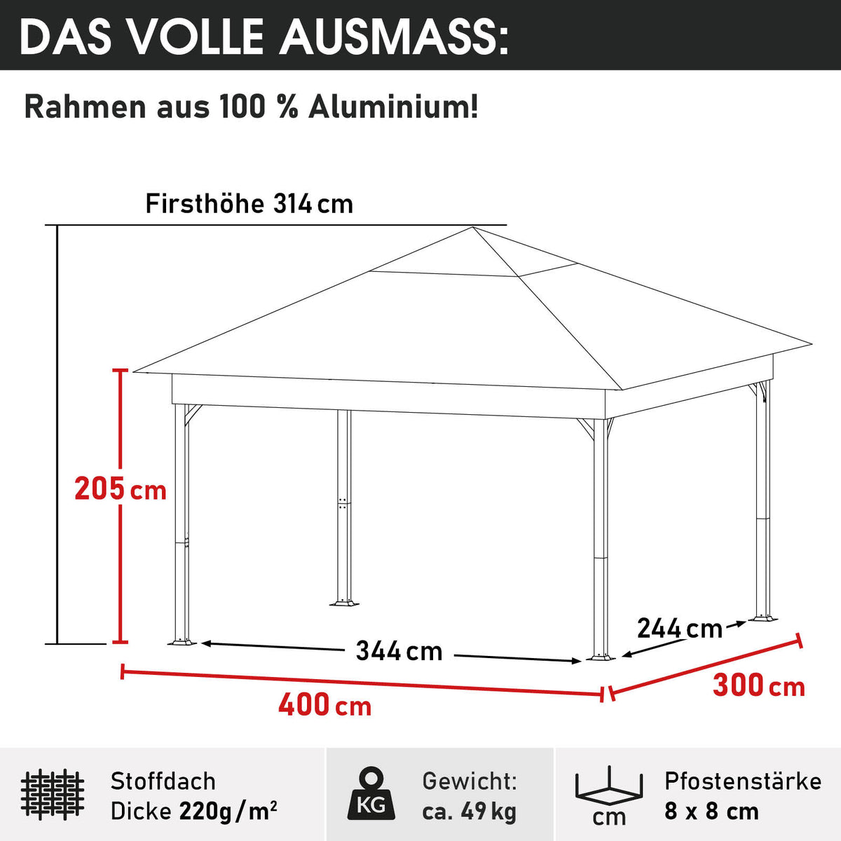 Alu Pavillon INFINITY 3x4m dunkelgrau