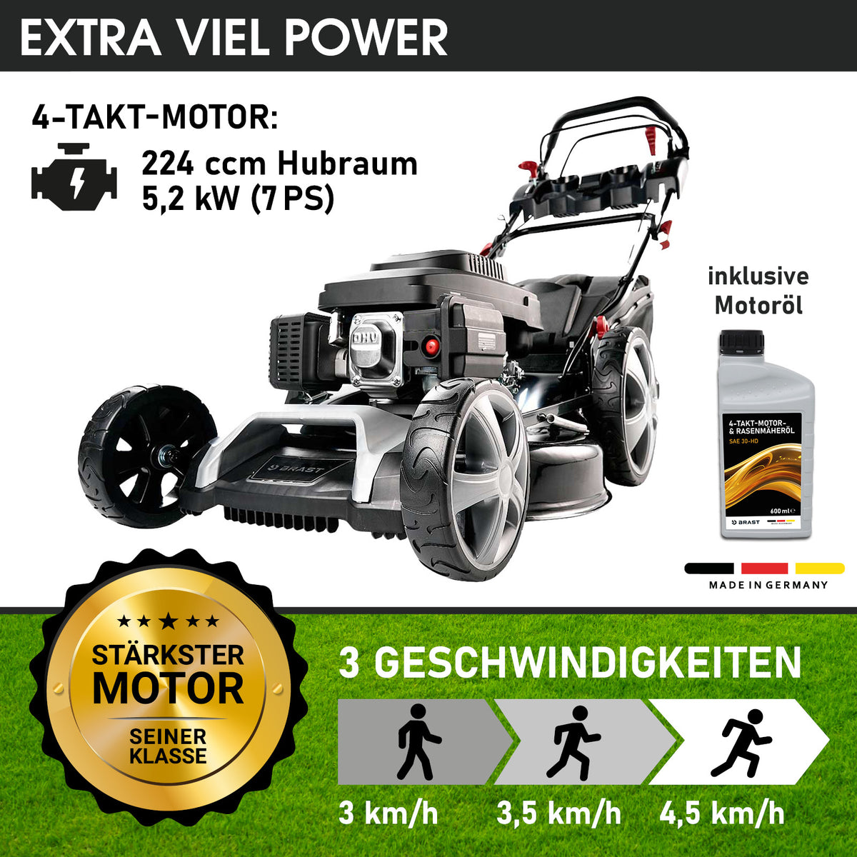 Benzin Rasenmäher 22224 SPEED inkl. Motoröl