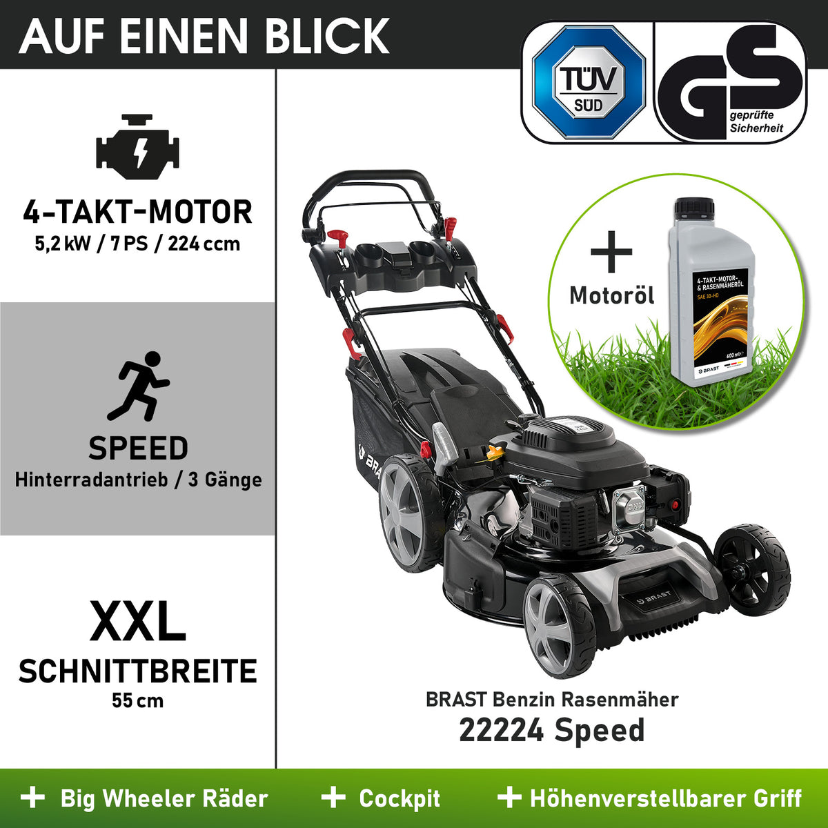 Benzin Rasenmäher 22224 SPEED inkl. Motoröl