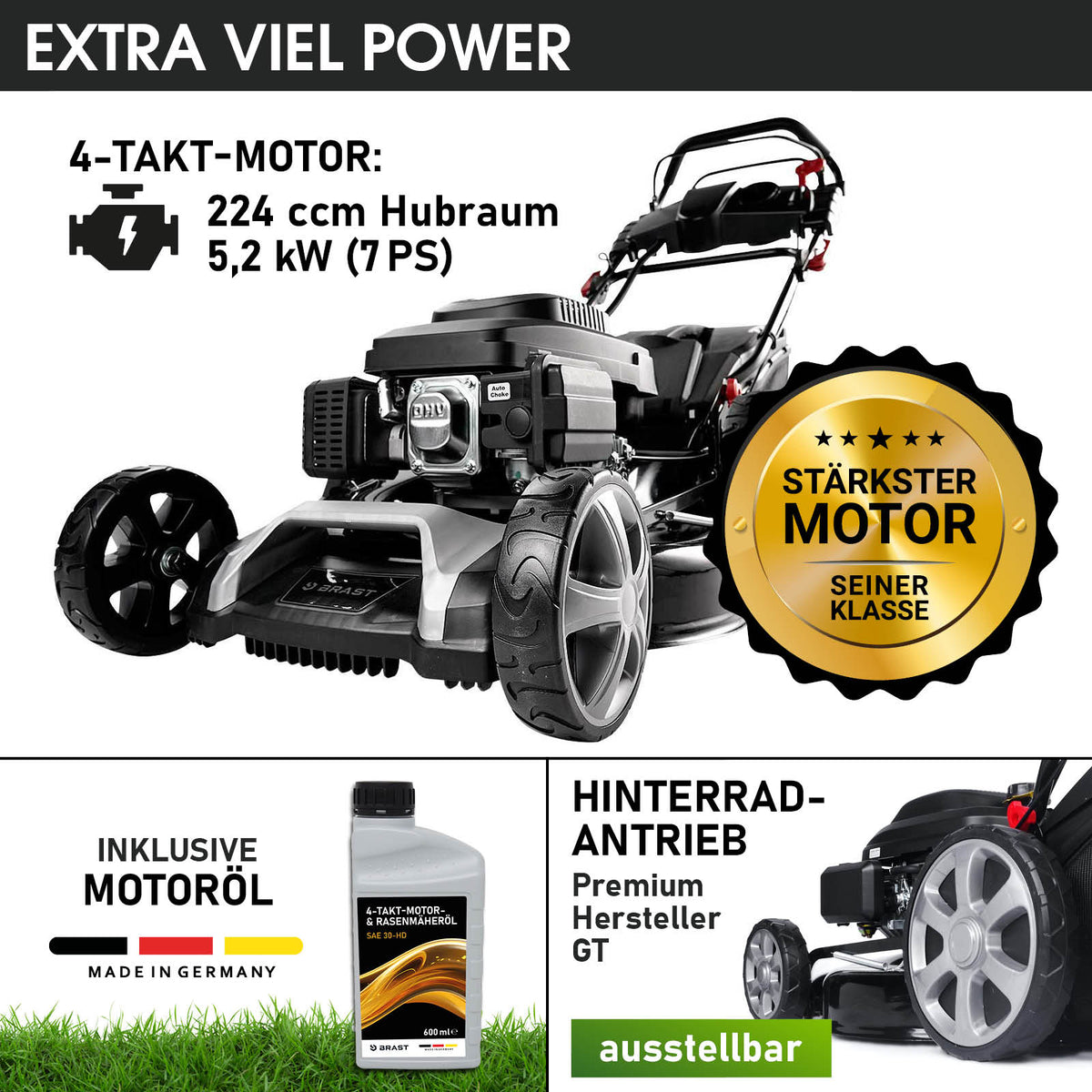 Benzin Rasenmäher 22224 ESTART inkl. Motoröl