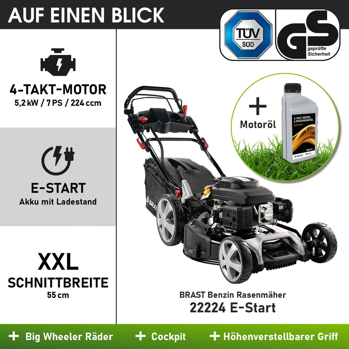 Benzin Rasenmäher 22224 ESTART inkl. Motoröl