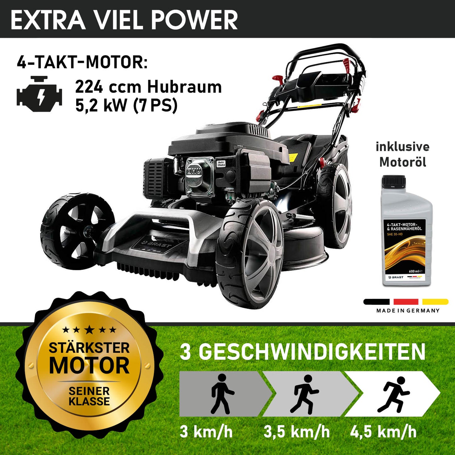 Benzin Rasenmäher 22224 ESTART SPEED inkl. Motoröl
