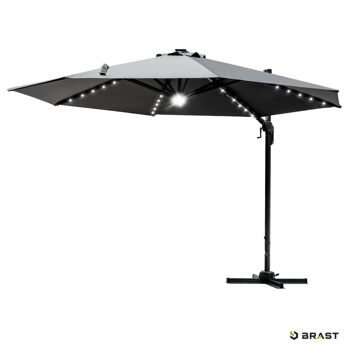 Alu Ampelschirm 300cm grau mit LED-Beleuchtung