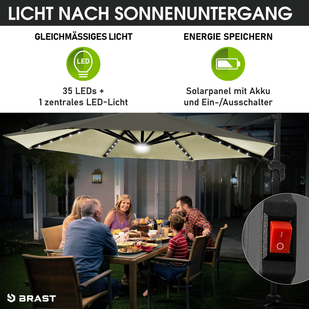 Alu Ampelschirm 300cm beige mit LED-Beleuchtung