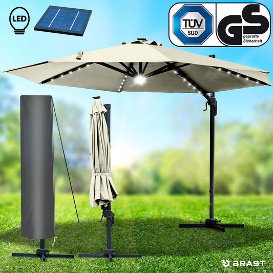 Alu Ampelschirm 300cm beige mit LED-Beleuchtung