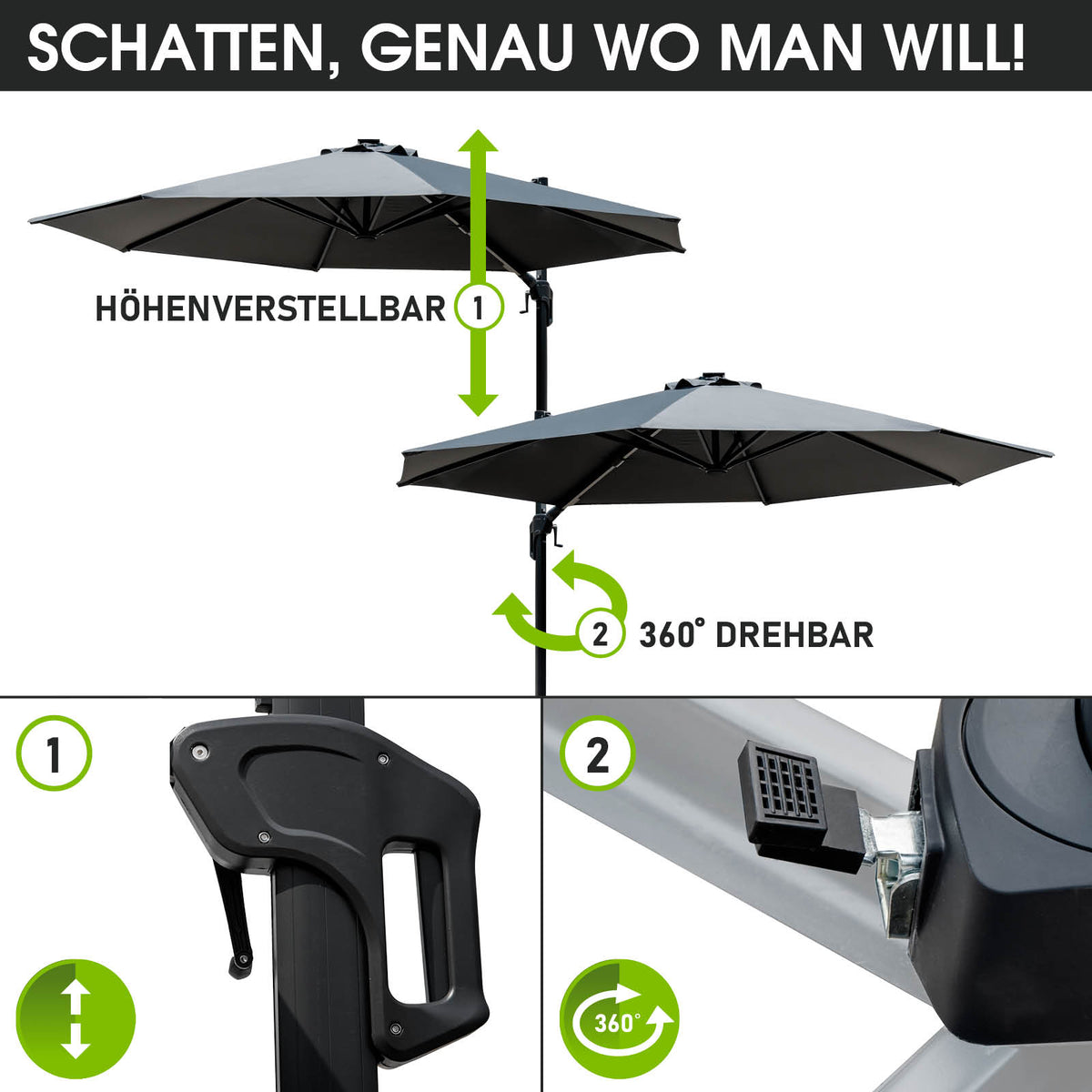 Alu Ampelschirm 300cm grau