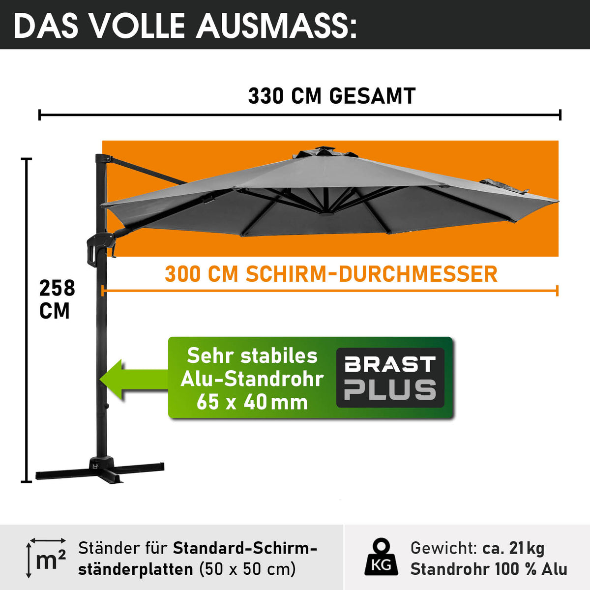 Alu Ampelschirm 300cm grau