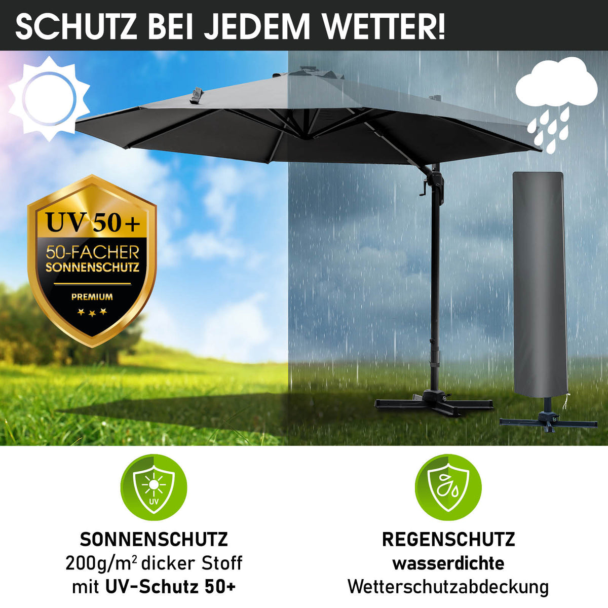 Alu Ampelschirm 300cm grau