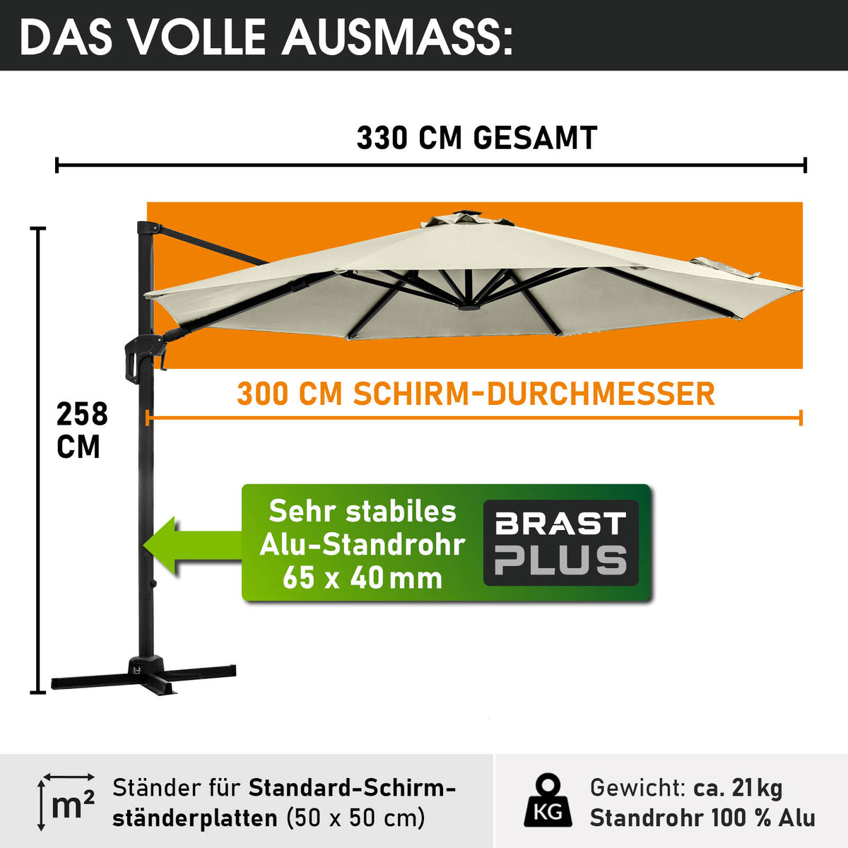 Alu Ampelschirm 300cm beige
