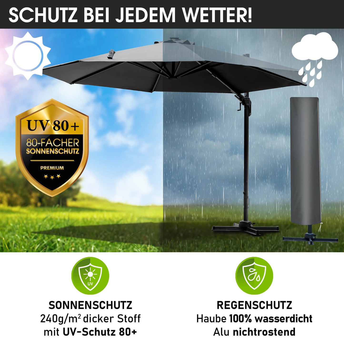 Alu Ampelschirm 360cm grau
