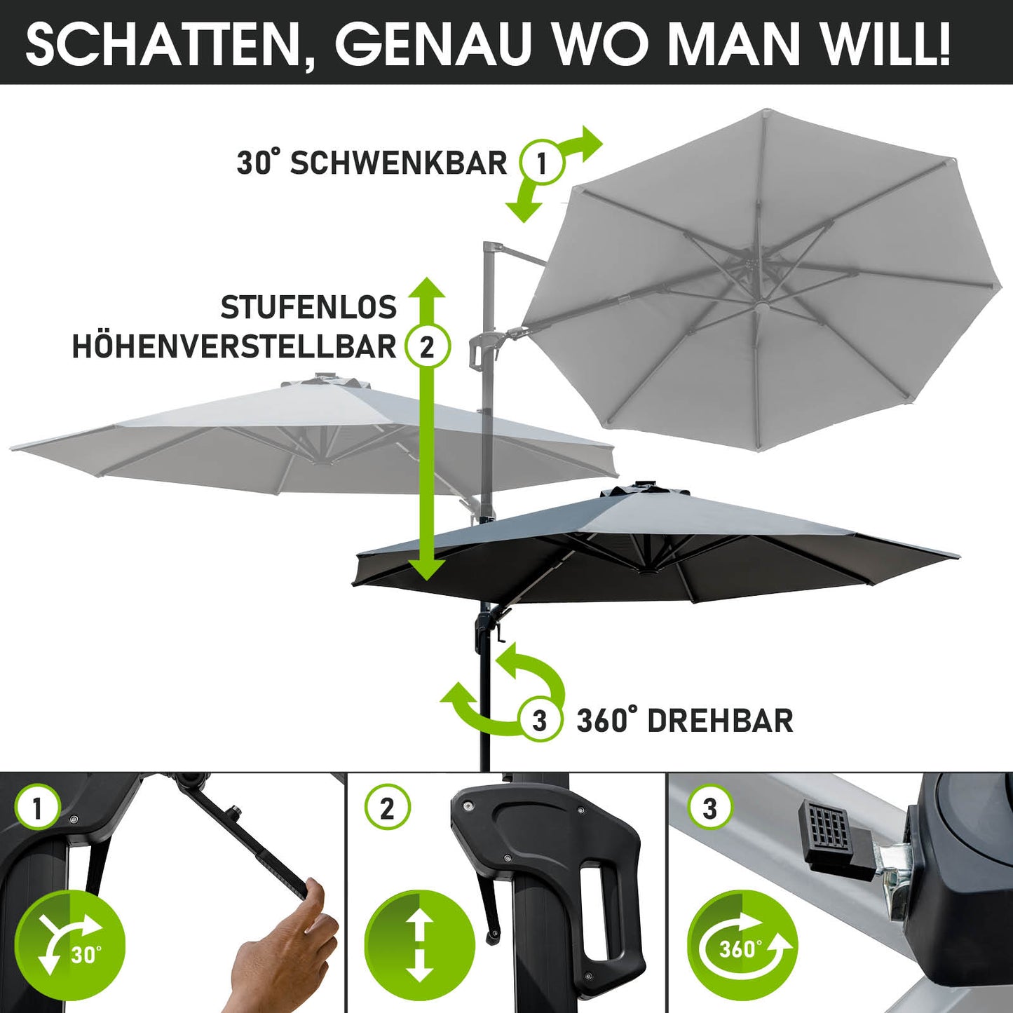 Alu Ampelschirm 360cm grau