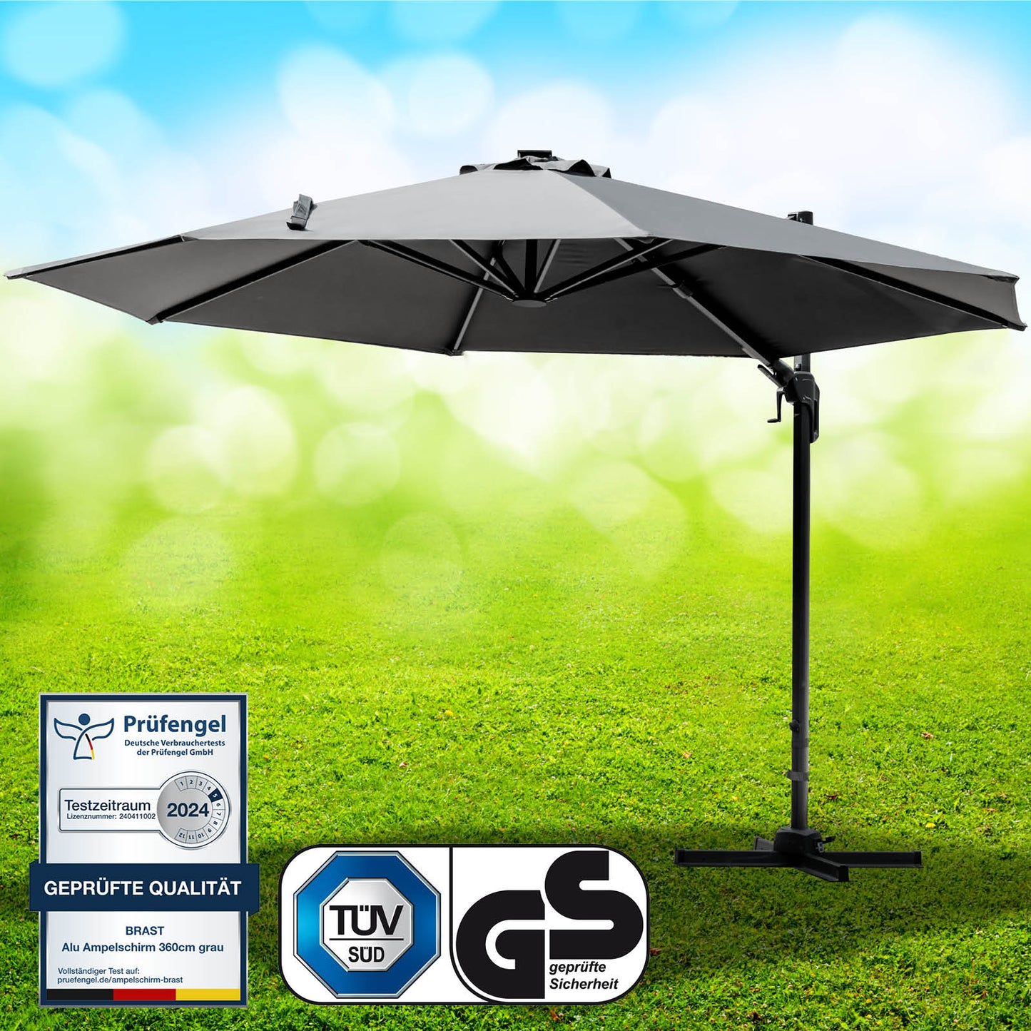 Alu Ampelschirm 360cm grau