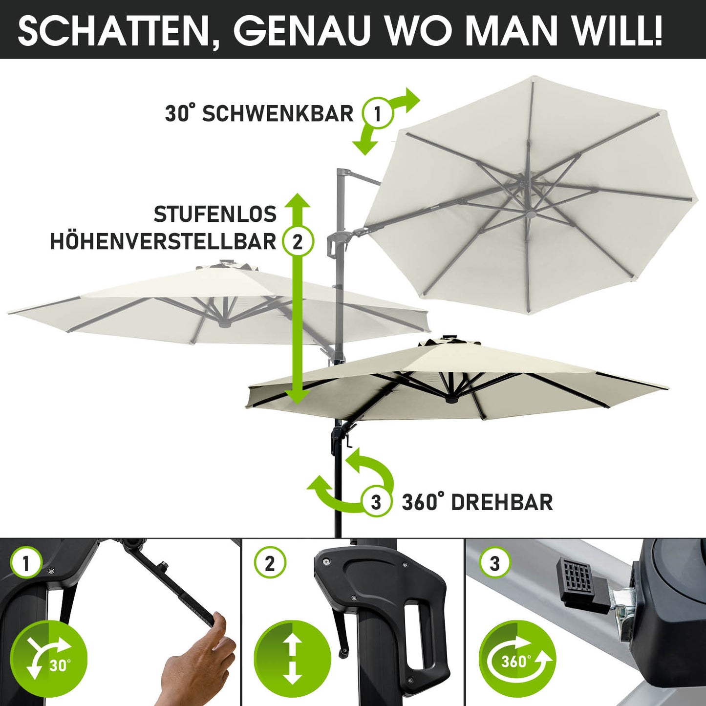 Alu Ampelschirm 360cm beige