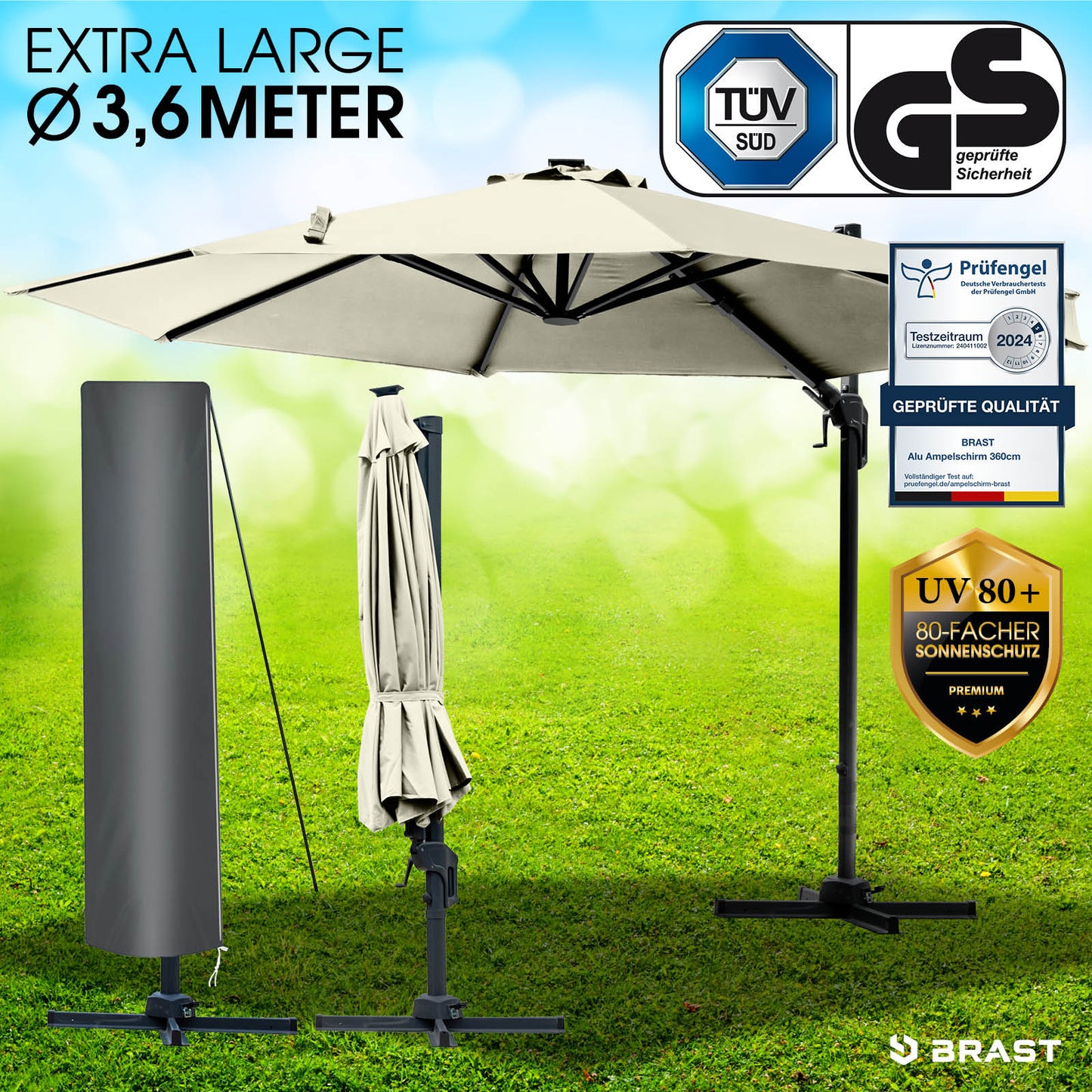 Alu Ampelschirm 360cm beige