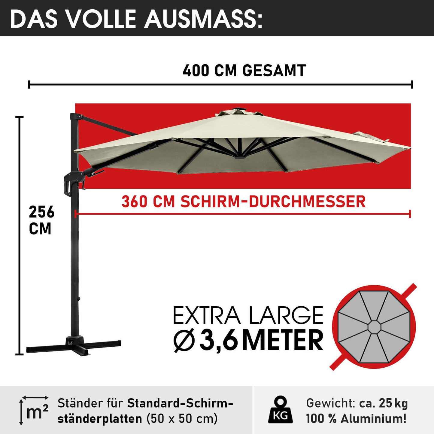 Alu Ampelschirm 360cm beige