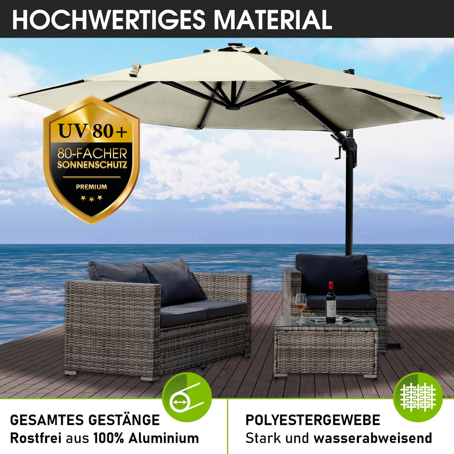 Alu Ampelschirm 360cm beige