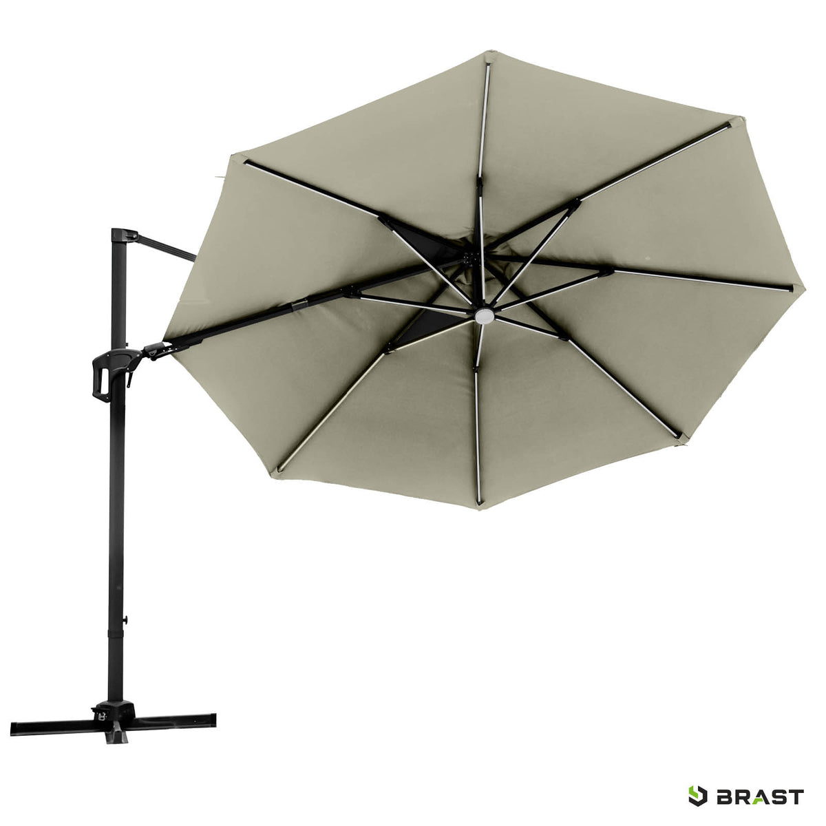Alu Ampelschirm 360cm beige mit LED-Beleuchtung