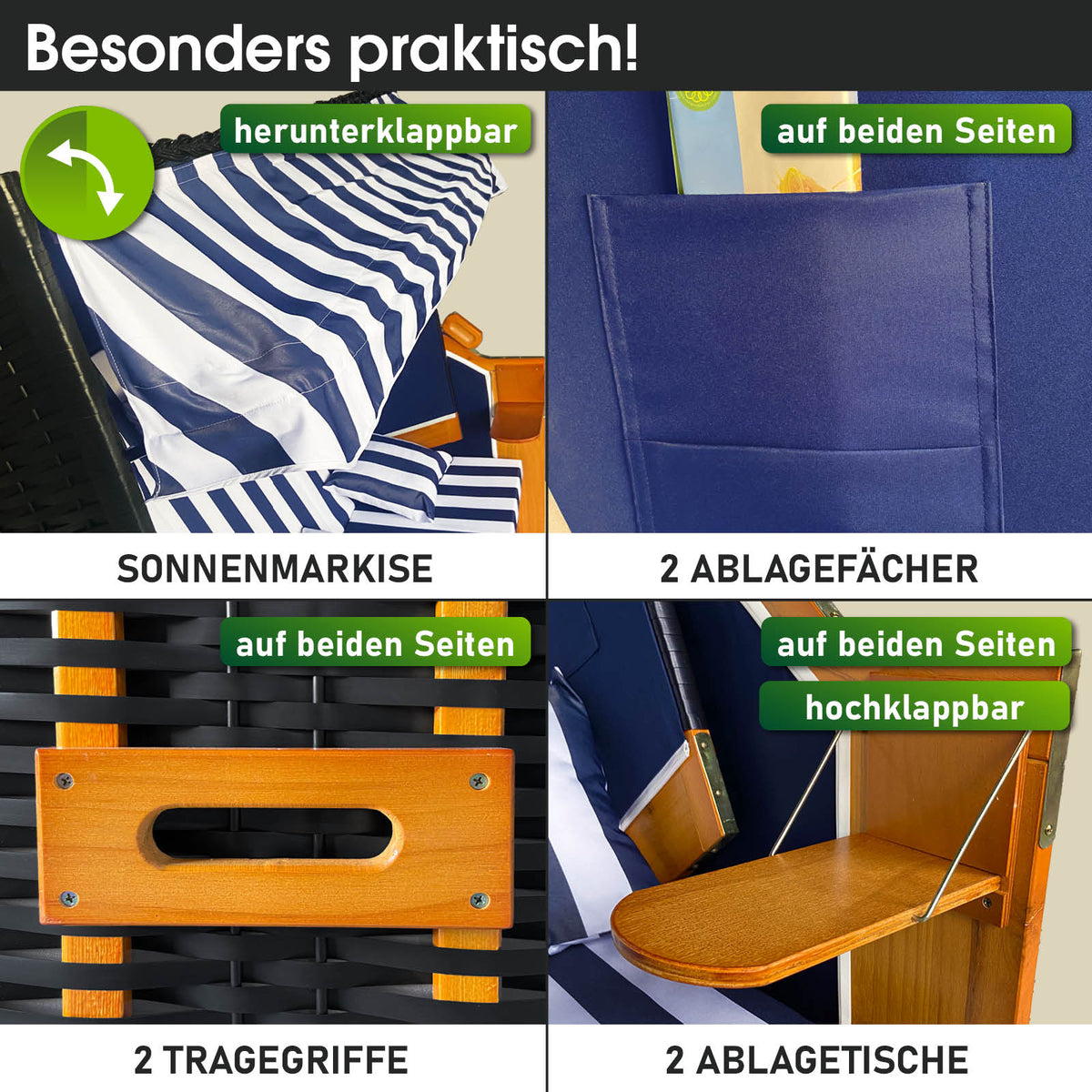XL Strandkorb 3-Sitzer OSTSEE blau/weiß gestreift