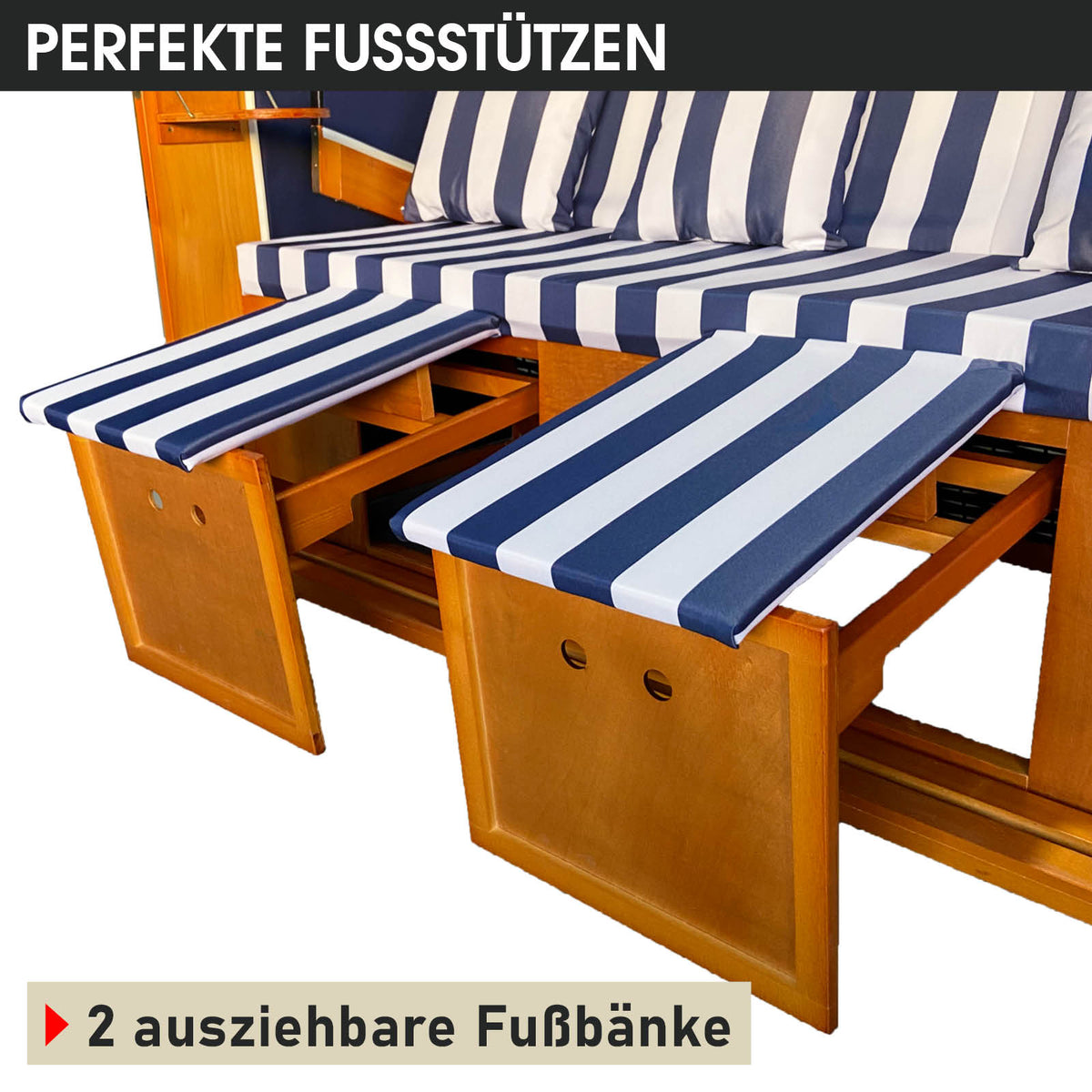 XL Strandkorb 3-Sitzer OSTSEE blau/weiß gestreift