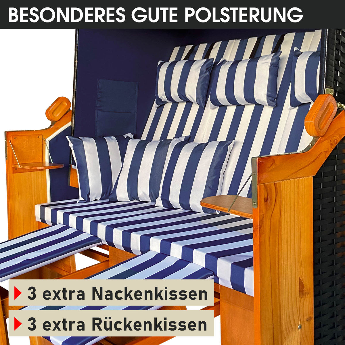 XL Strandkorb 3-Sitzer OSTSEE blau/weiß gestreift