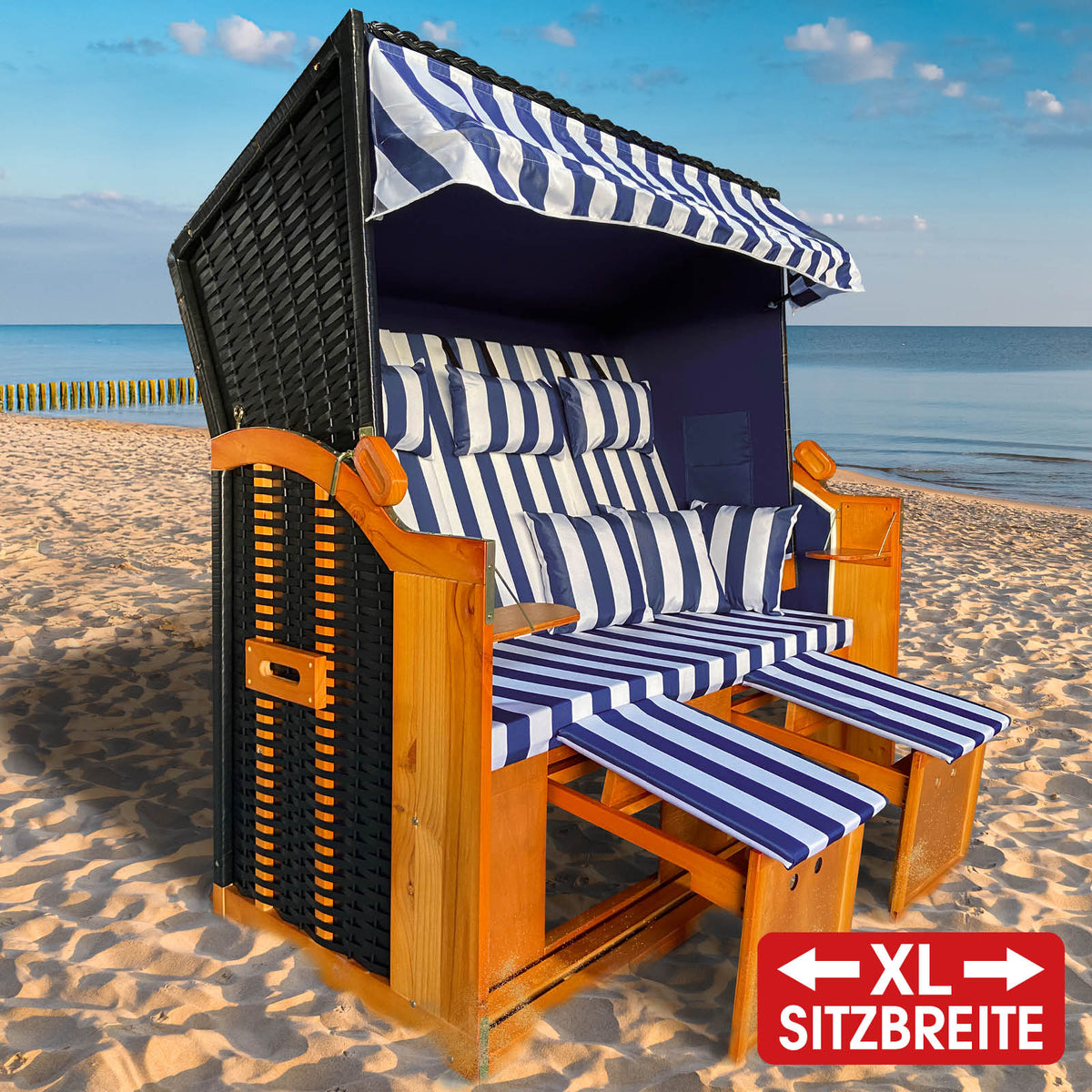 XL Strandkorb 3-Sitzer OSTSEE blau/weiß gestreift