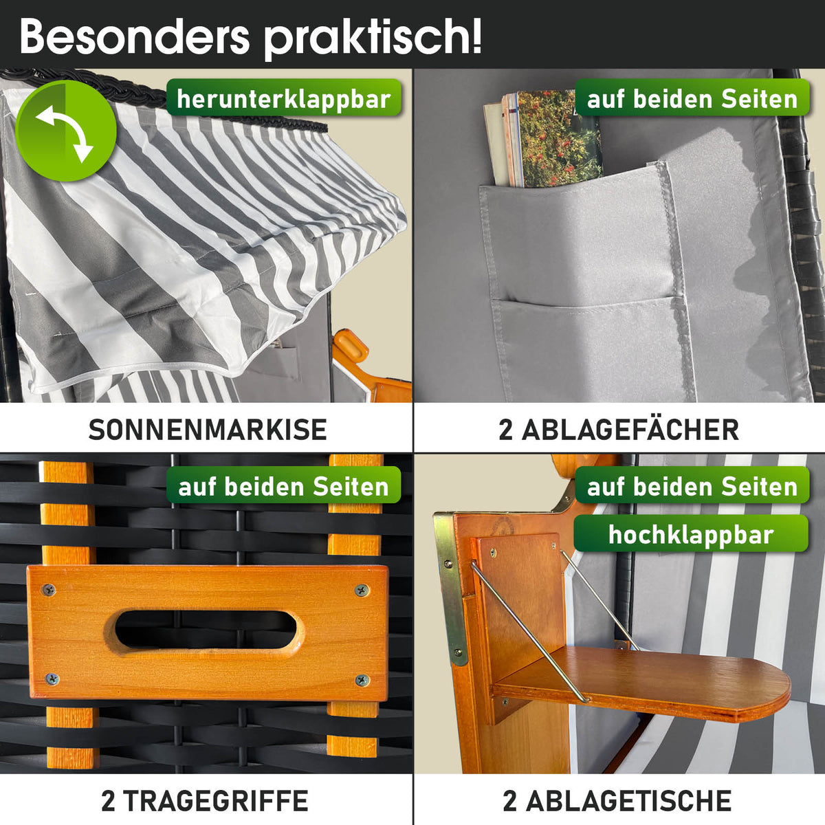 XL Strandkorb 3-Sitzer OSTSEE grau/weiß gestreift