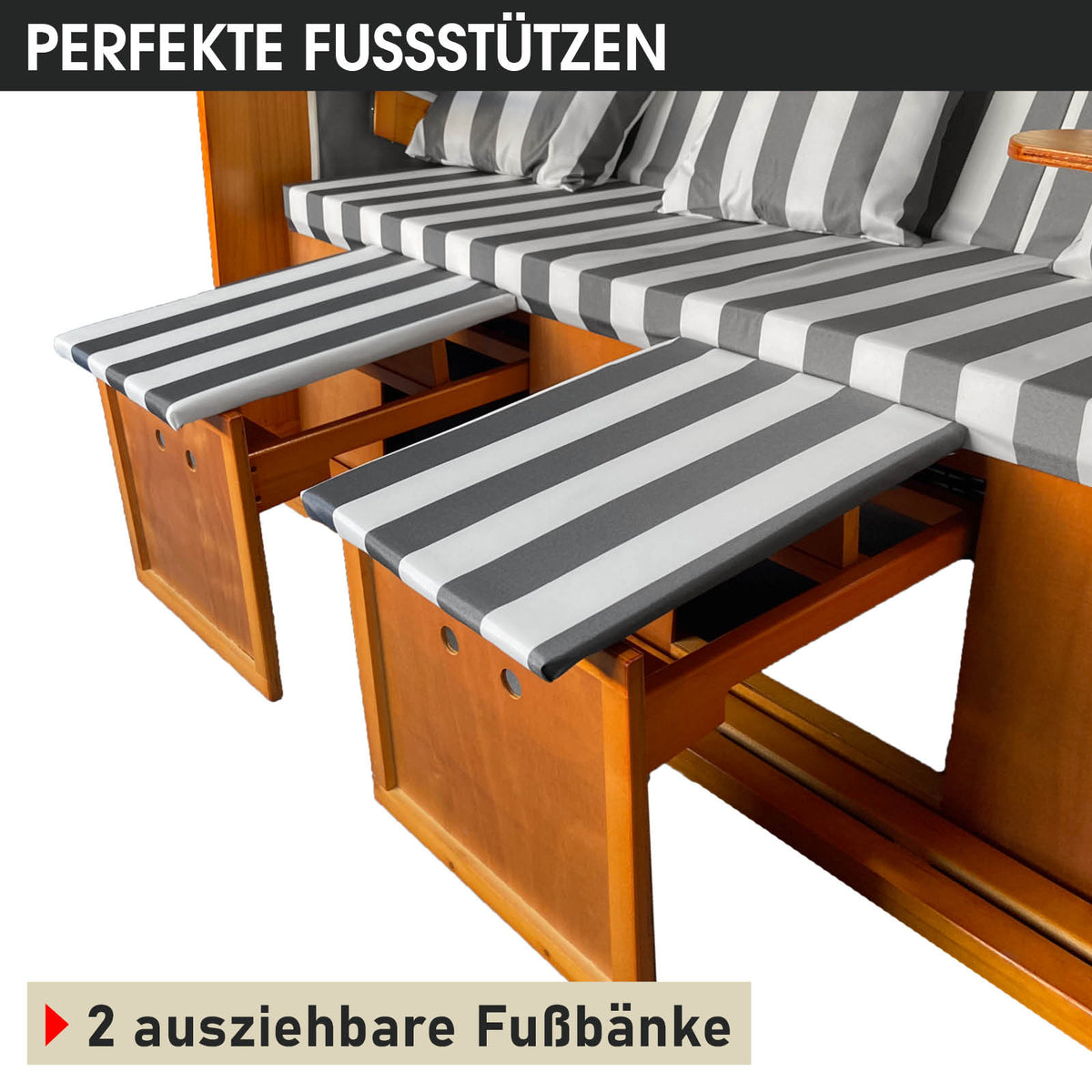 XL Strandkorb 3-Sitzer OSTSEE grau/weiß gestreift