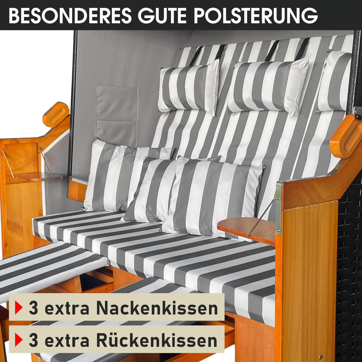 XL Strandkorb 3-Sitzer OSTSEE grau/weiß gestreift