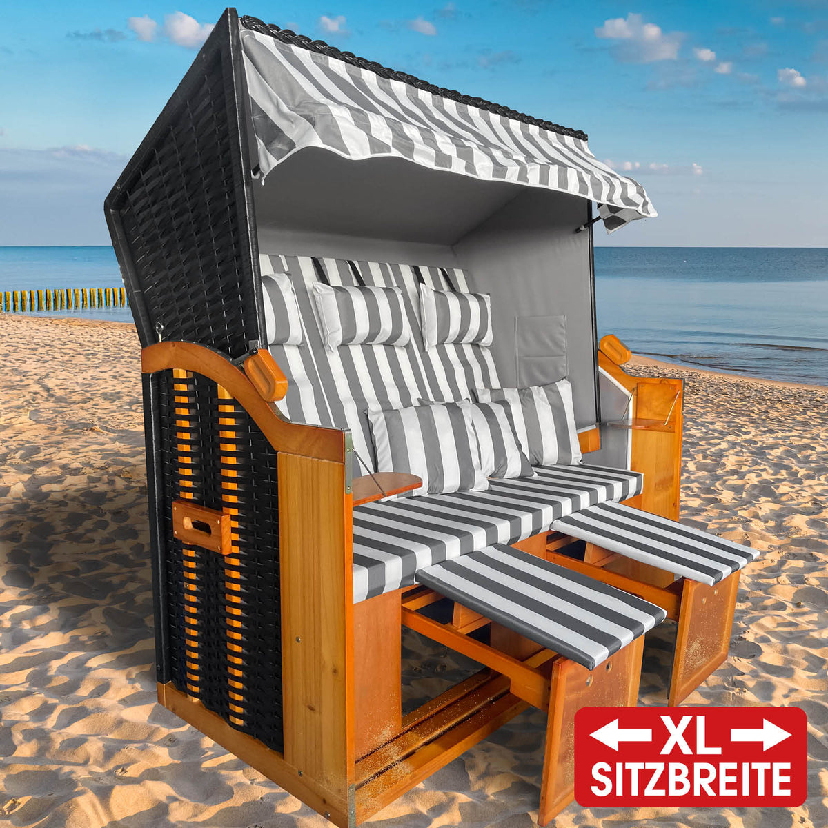 XL Strandkorb 3-Sitzer OSTSEE grau/weiß gestreift
