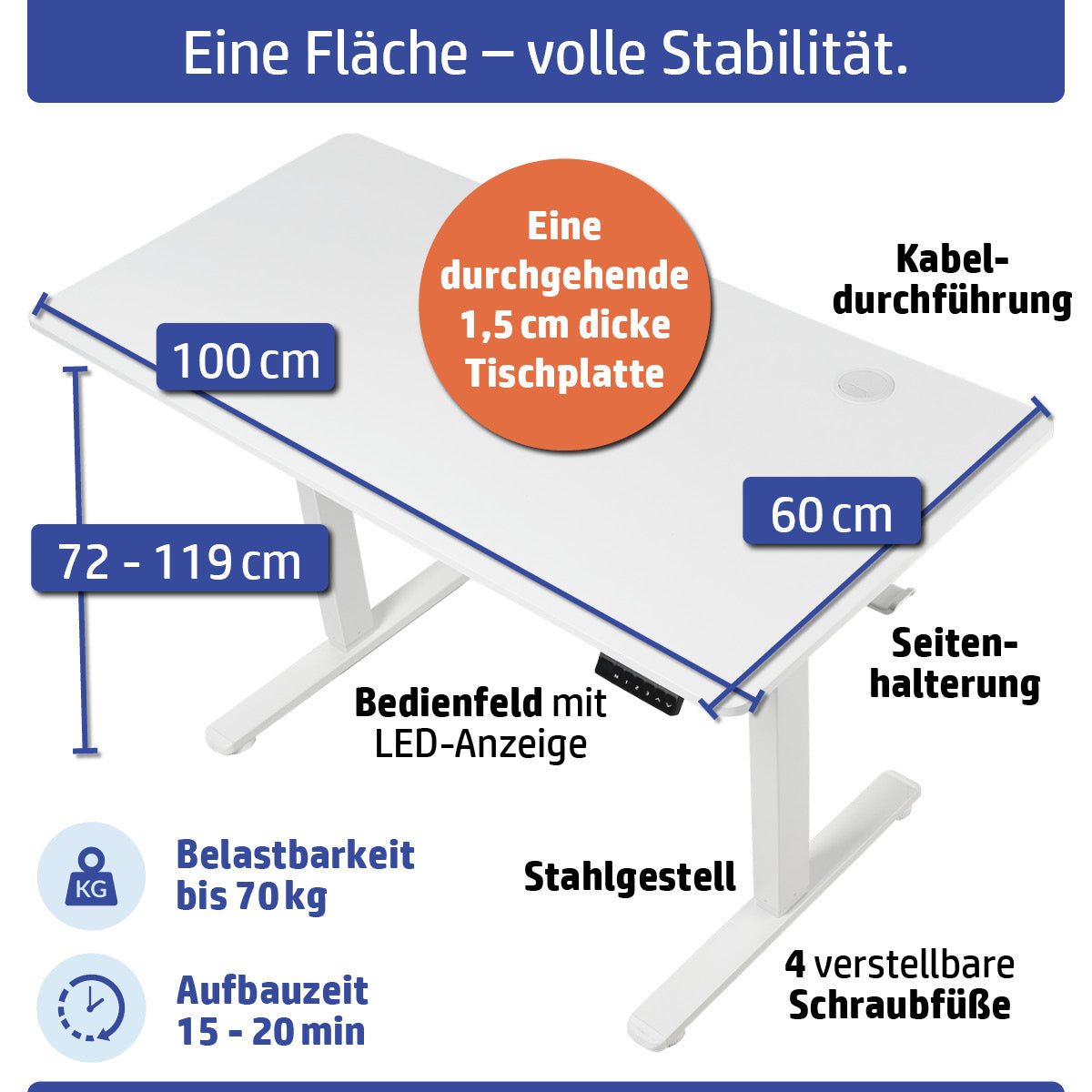 Ambiness höhenverstellbarer Schreibtisch FlexxPro 100x60 weiß