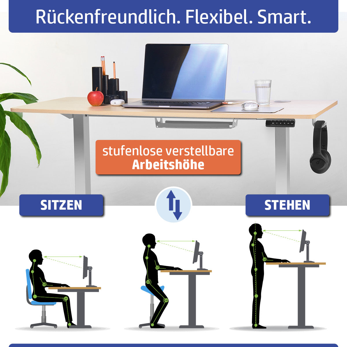 Ambiness höhenverstellbarer Schreibtisch FlexxPro 100x60 ahorn