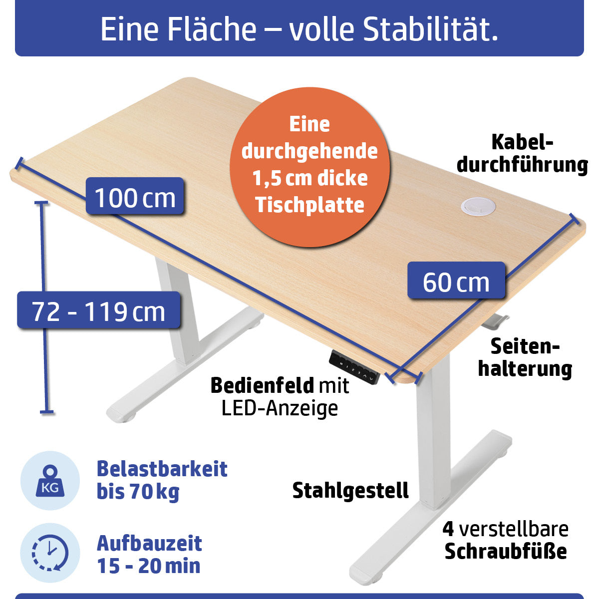 Ambiness höhenverstellbarer Schreibtisch FlexxPro 100x60 ahorn