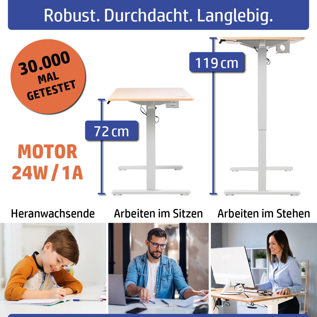 Ambiness höhenverstellbarer Schreibtisch FlexxPro 100x60 ahorn