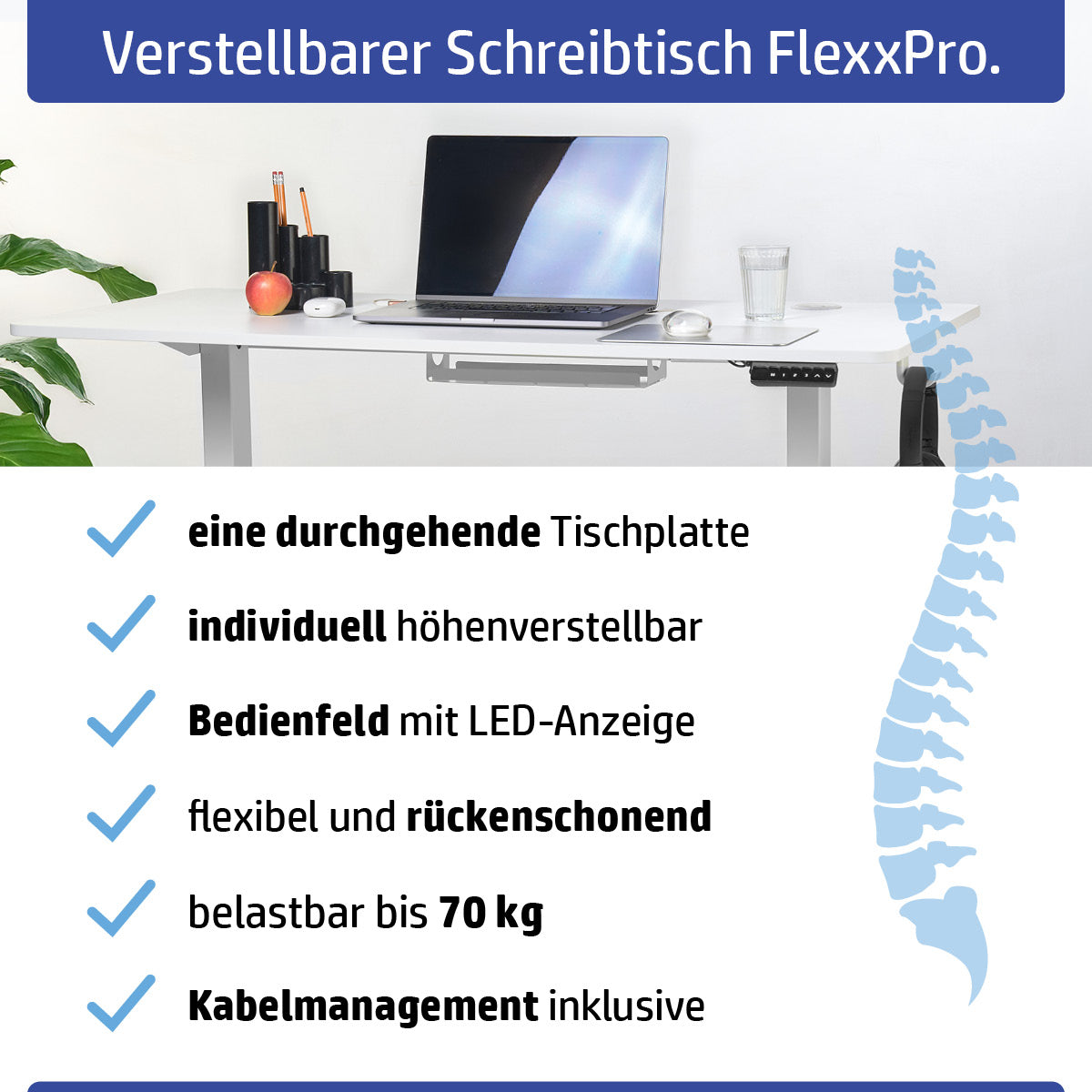 Ambiness höhenverstellbarer Schreibtisch FlexxPro 120x60 weiß
