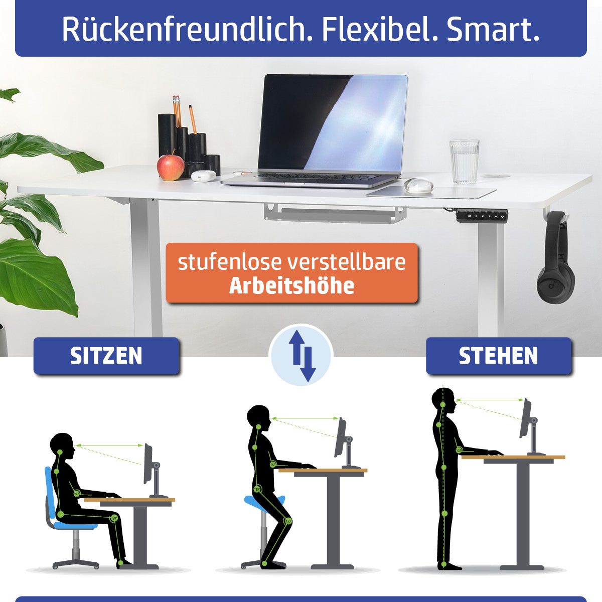 Ambiness höhenverstellbarer Schreibtisch FlexxPro 120x60 weiß