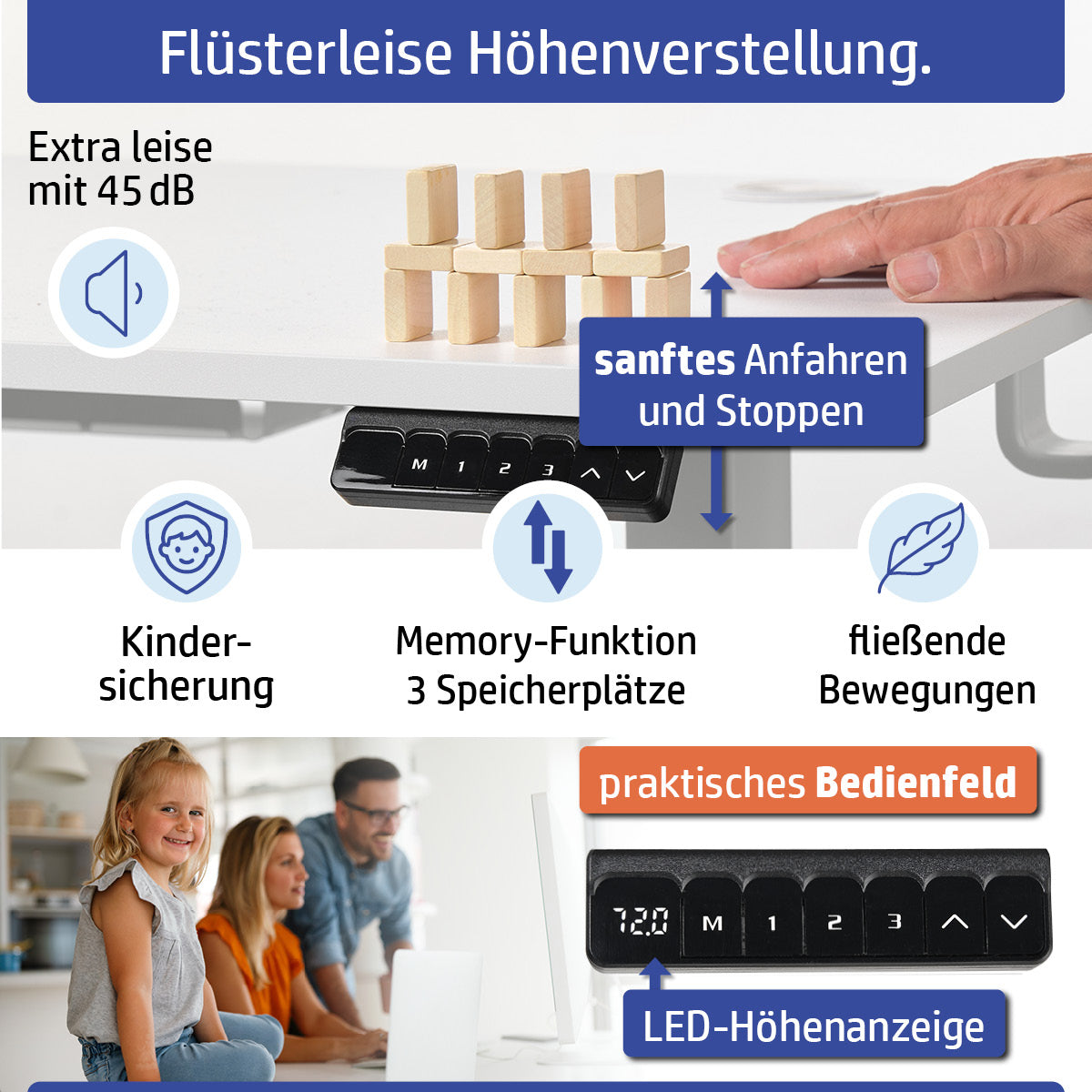 Ambiness höhenverstellbarer Schreibtisch FlexxPro 120x60 weiß