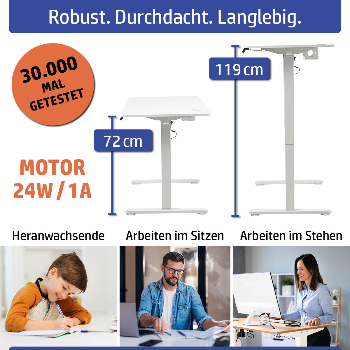 Ambiness höhenverstellbarer Schreibtisch FlexxPro 120x60 weiß
