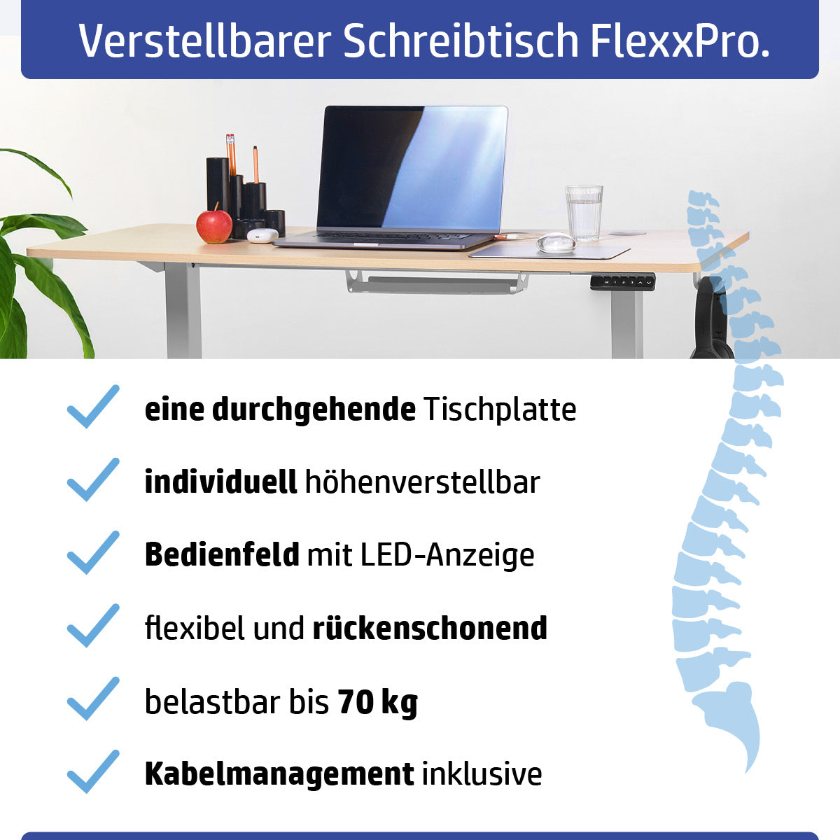 Ambiness höhenverstellbarer Schreibtisch FlexxPro 135x60 ahorn