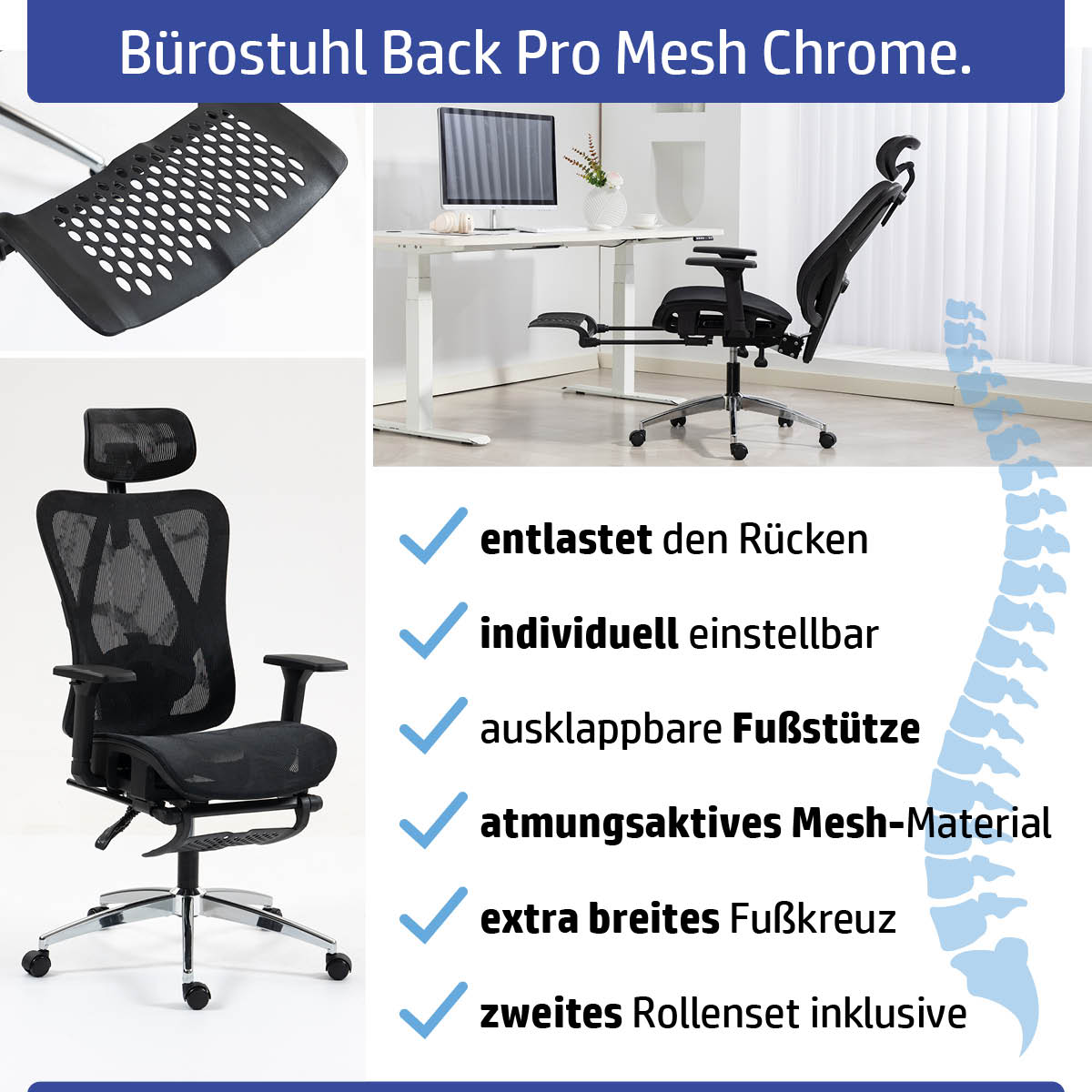 Ambiness Bürostuhl BackPro Mesh chrome