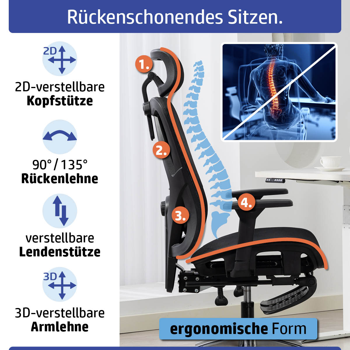 Ambiness Bürostuhl BackPro Mesh chrome